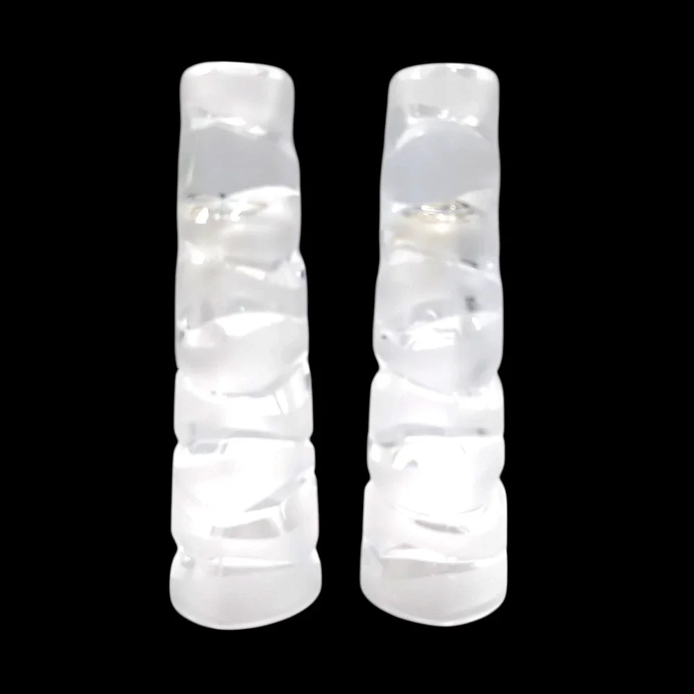 Pair JG Durand Art Deco Clear/Satin Frosted Candlesticks‎ for Taper Candles